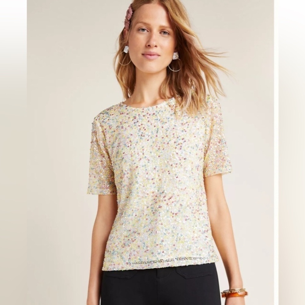 Anthropologie Varun Bahl Multi Sequined Top
